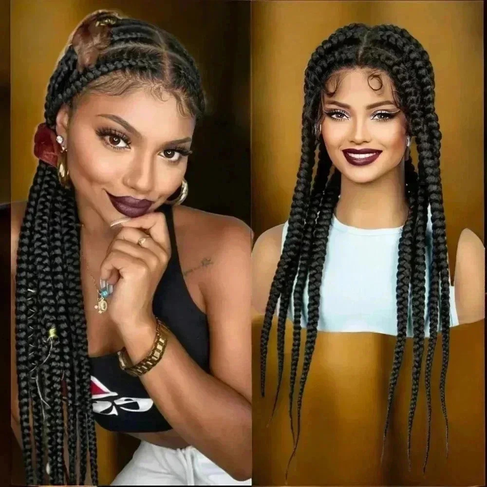 28" Front Lace Braided Wig - Knotless Box Braids, Natural Baby Hair, Adjustable,